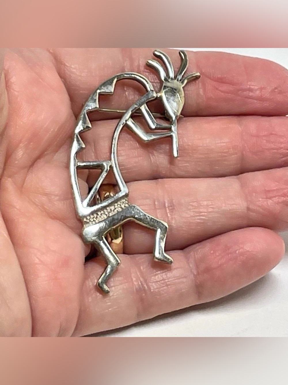Vintage Kokopelli Zuni Sterling Silver Brooch Pin Native American Signed 8.63g